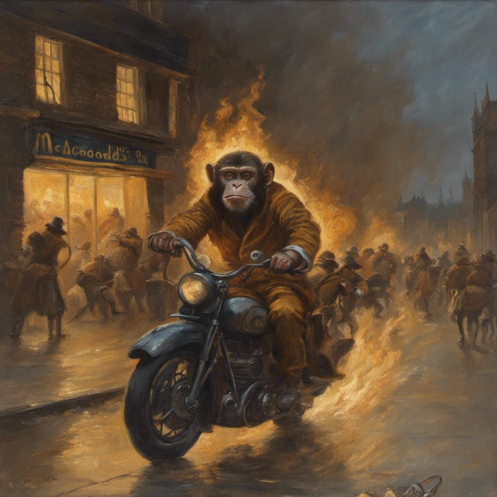 McDonald's Burns in 1600s London: Oil Painting