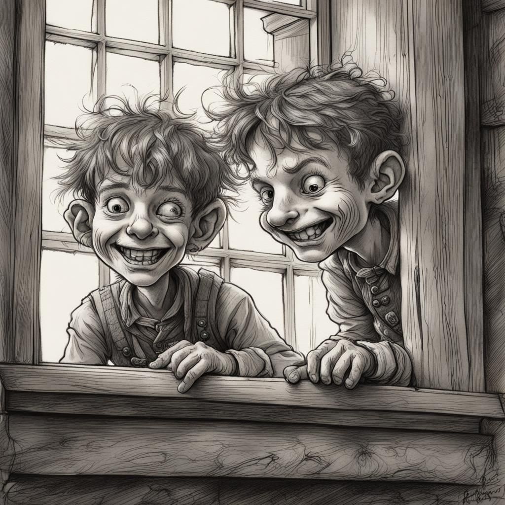 two brothers climbing in a bedroom window