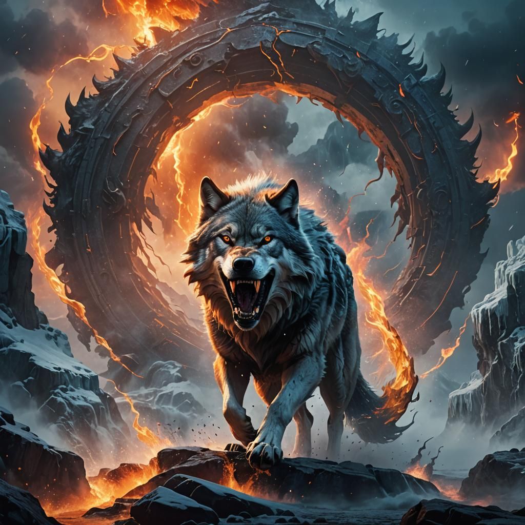 Giant Wolf Emerges from Portal, Digital Matte Painting
