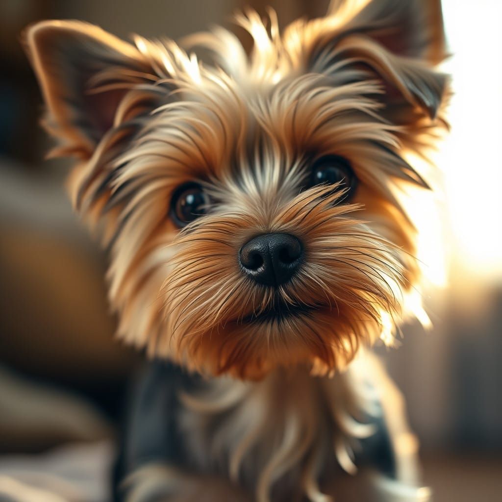 Yorkshire Terrier's Portrait in Warm, Golden Light