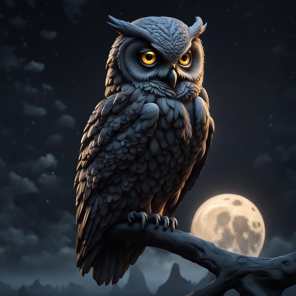 Fantastical Owl and Moon Matte Painting