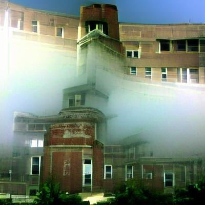 Eerie Abandoned Hospital in Dense Fog