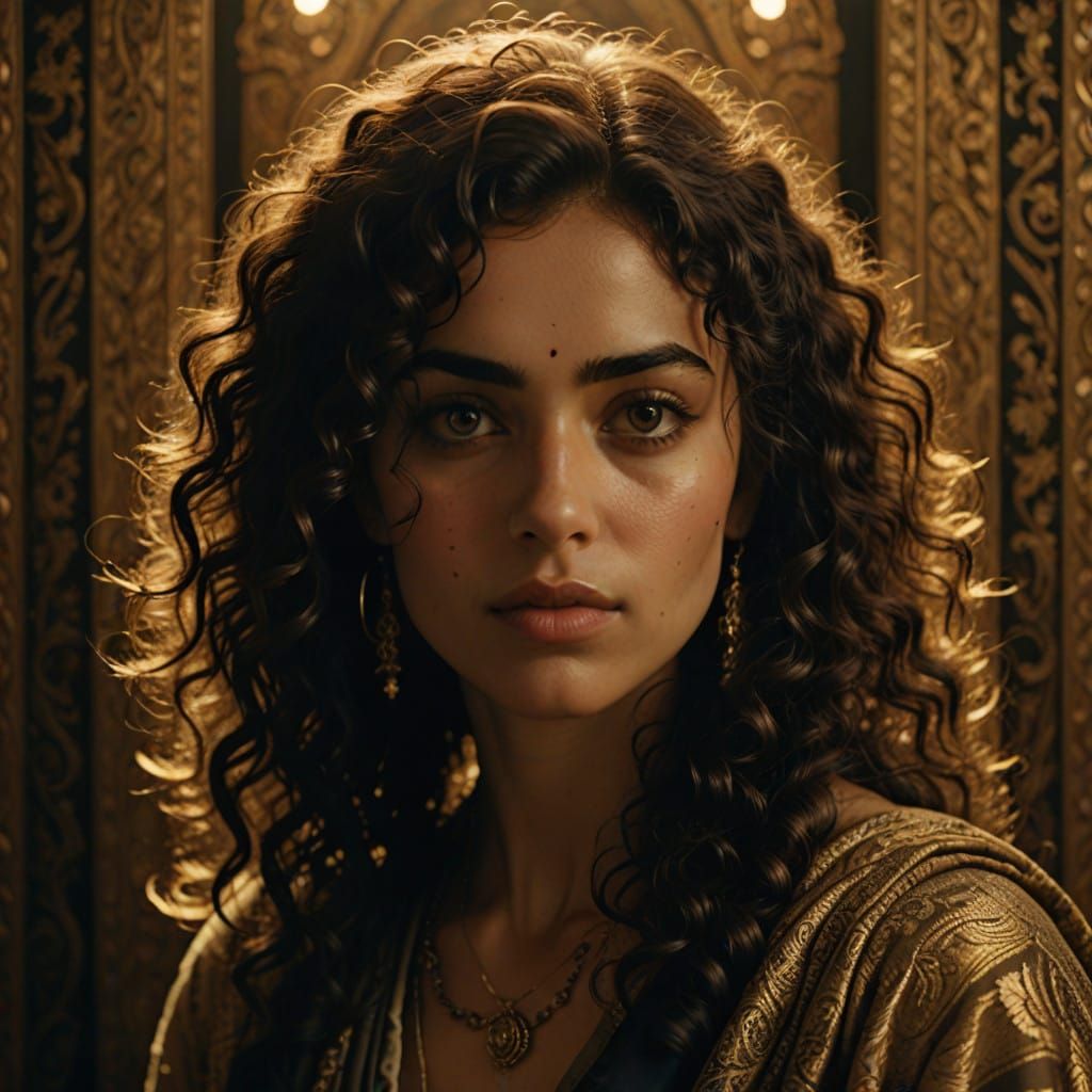 Sultry Middle Eastern Goddess in Warm Cinematic Light