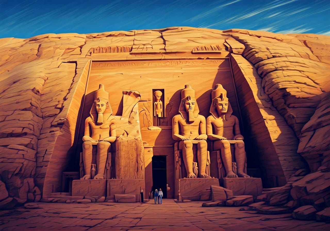 Temple of Abu Simbel: Romantic Watercolour in Turner Style