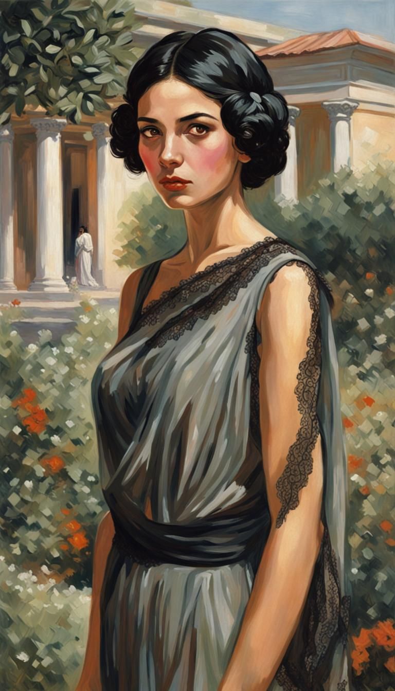 Young Greek Woman in Garden, Soviet Realism