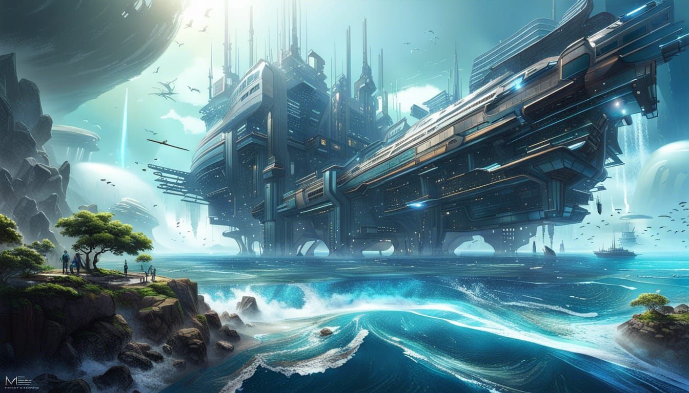 Terraforming Machine Increasing Oceans: Sci-Fi Digital Art