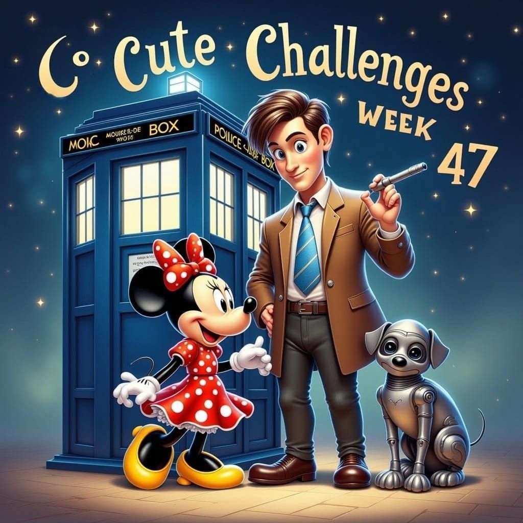 Minnie Mouse, Doctor Who, and K-9 in Cartoon Style