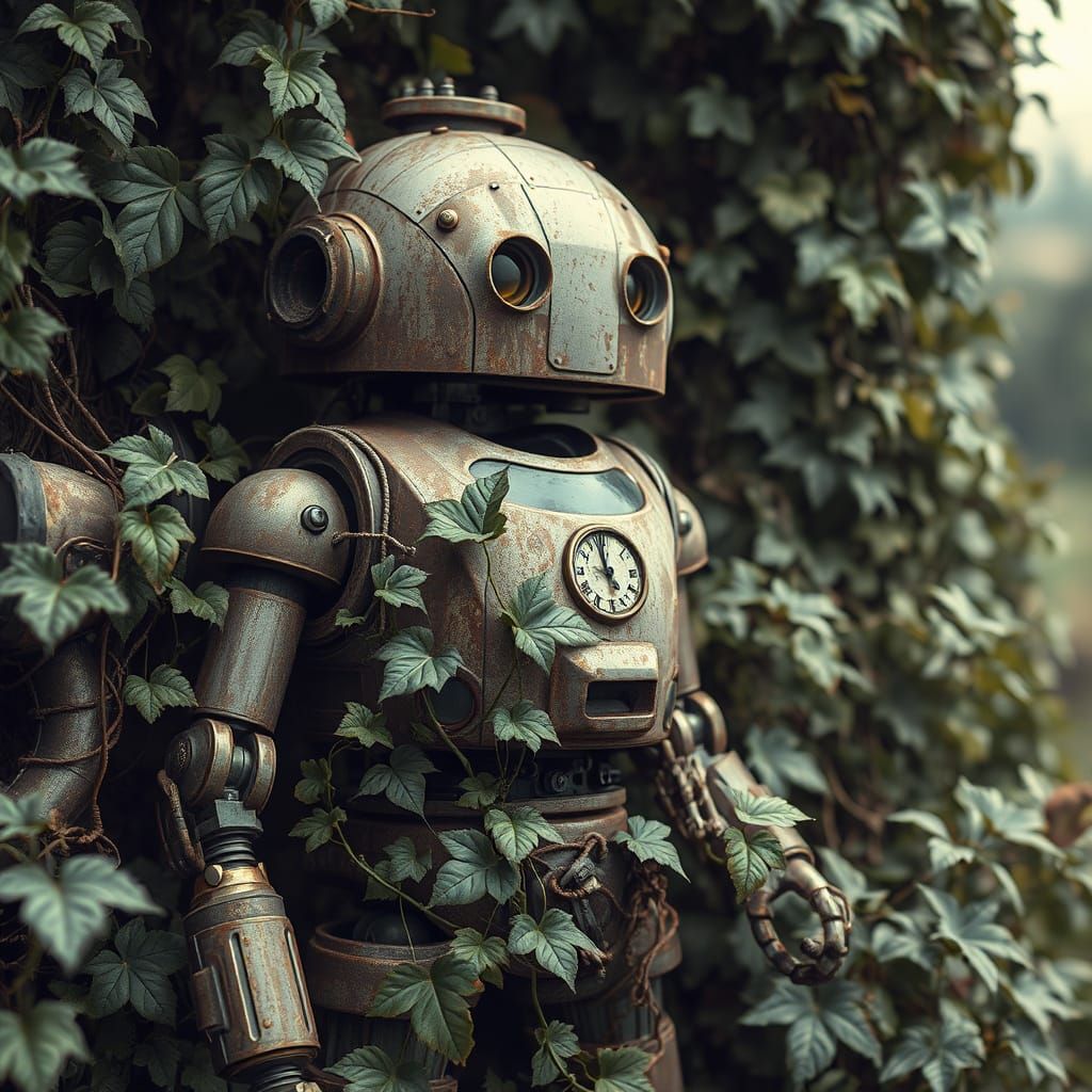 Robot in Overgrown Environment, Retro-Futurism