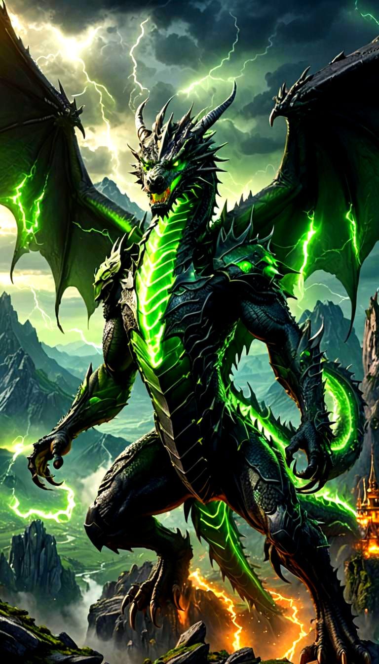 Dragon Flight Over Mountains in Dark Fantasy Art