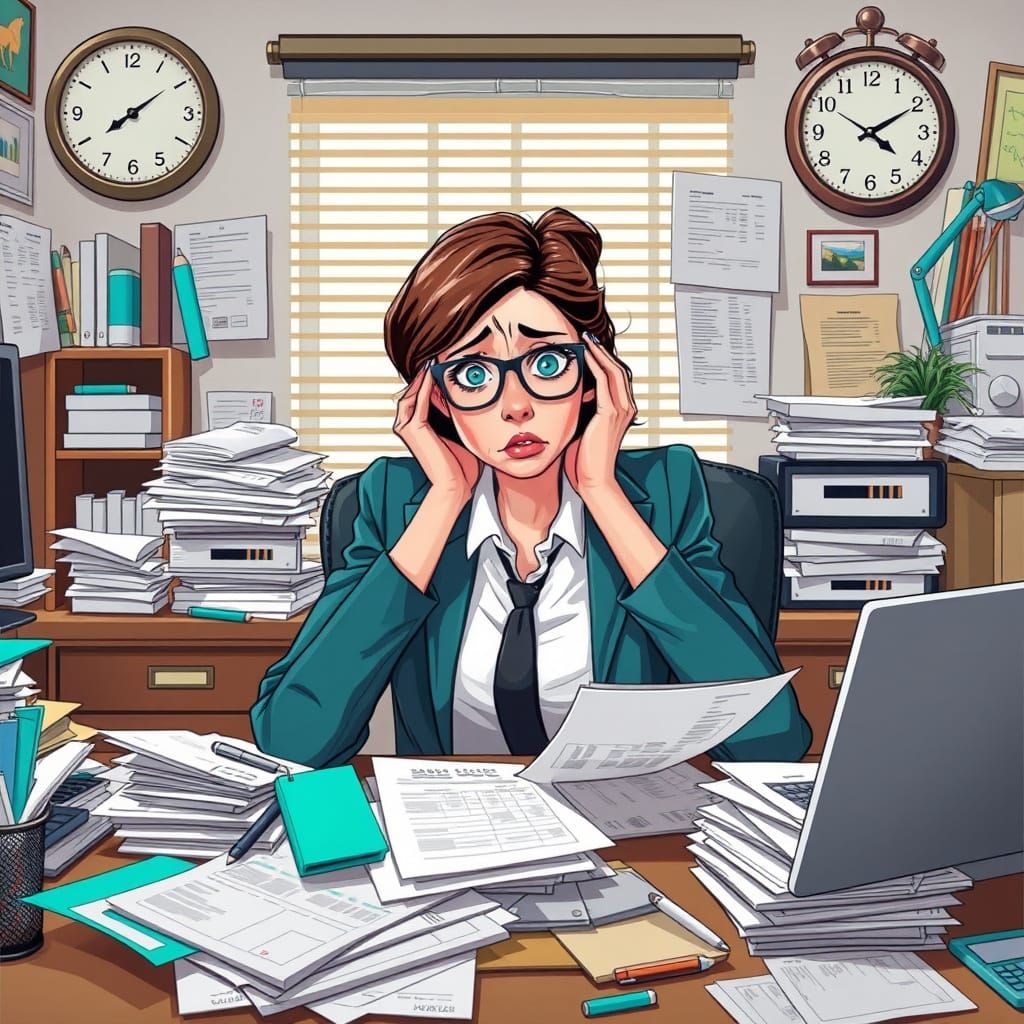 Stressed Business Owner Surrounded by Financial Documents