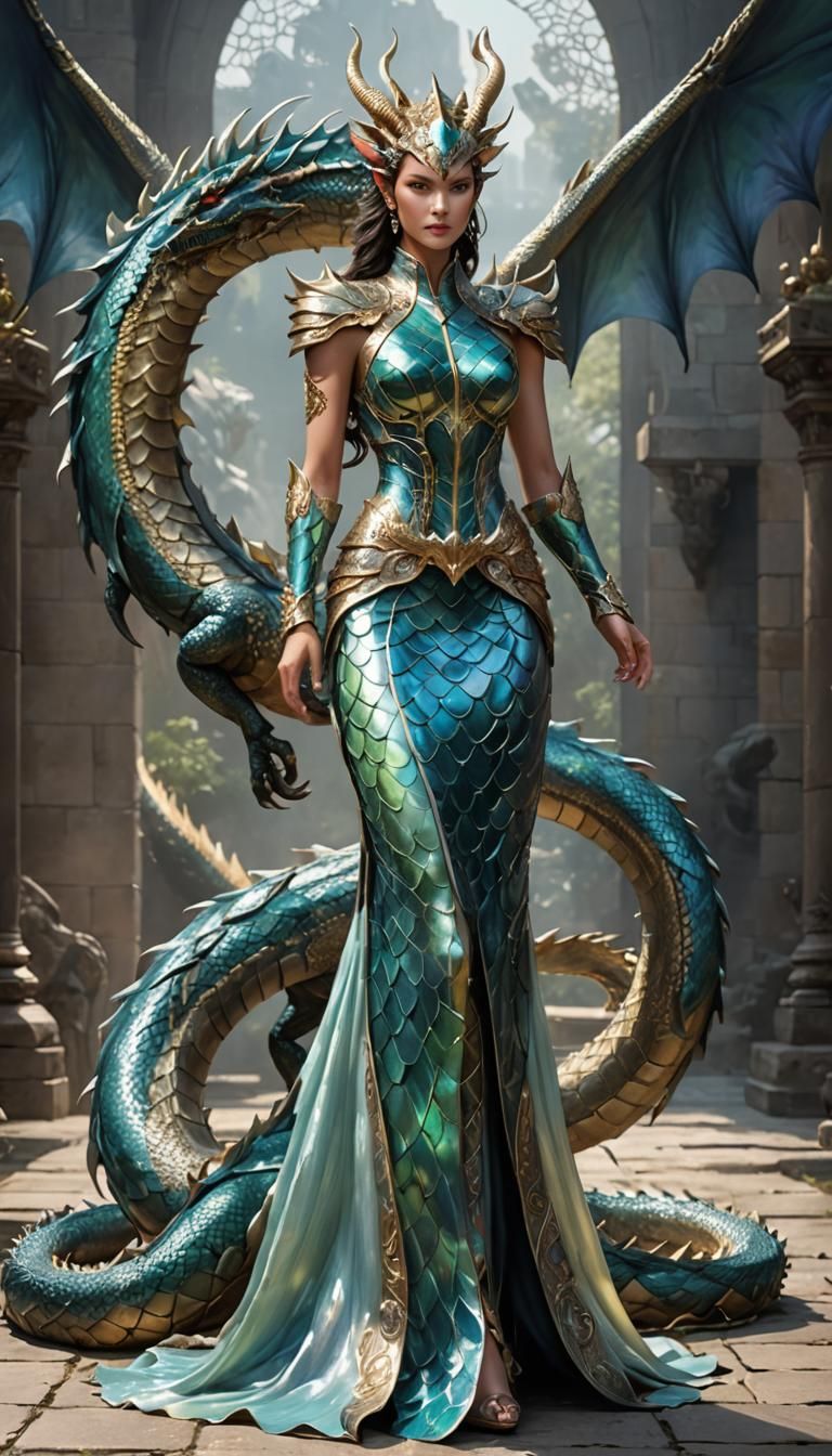 Elegant Dragon Lagy in a shimmering gown