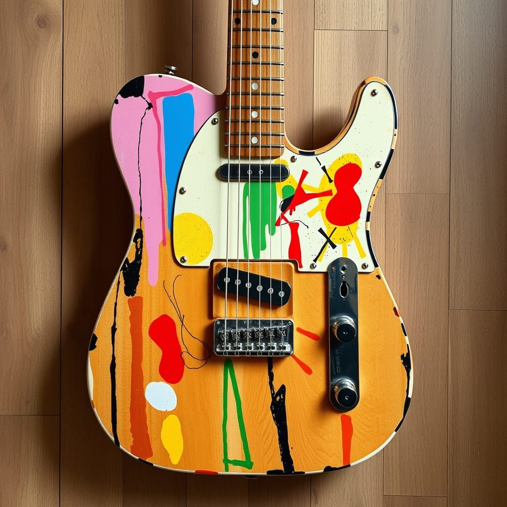 Surreal Telecaster Guitar in Pollock-Inspired Style