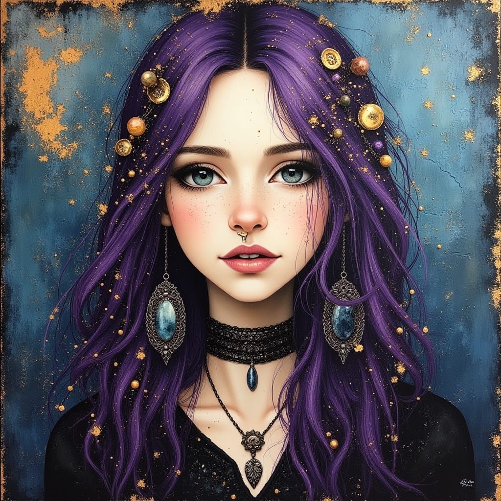 Ethereal Punk Goddess in Oil Painting