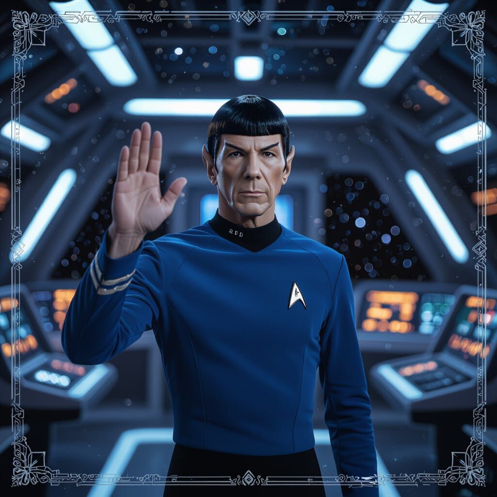 Mr. Spock Vulcan Salute in Futuristic Starship