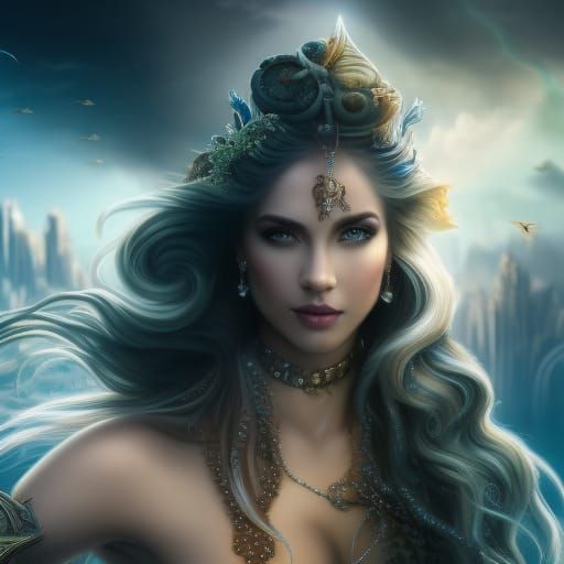 Mermaid Mother Overlooking Atlantis in Fantasycore Style