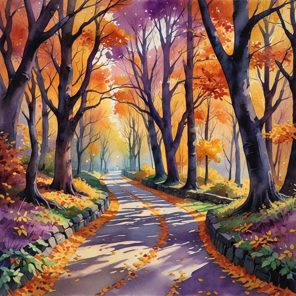 Autumnal Landscape in Impressionist Gouache Style