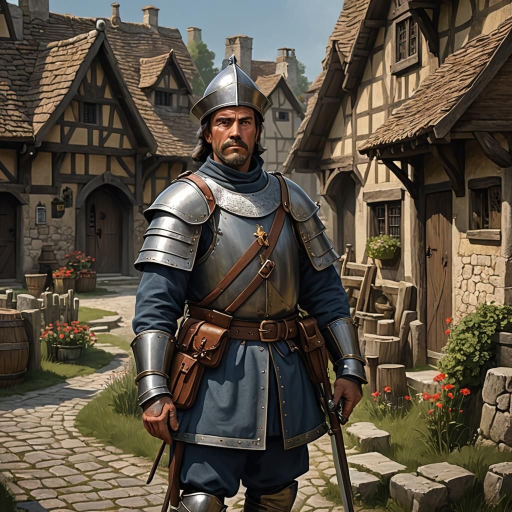 Medieval Village Guard on Duty