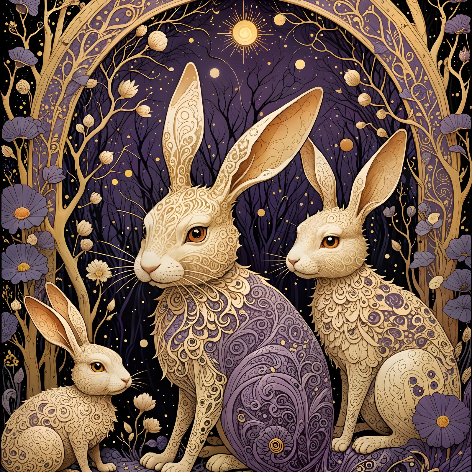 Mysterious Rabbits in Vibrant Purple Hues