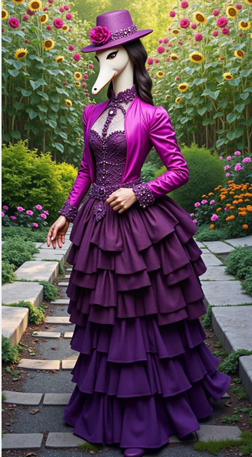 Victorian Swan Lady in Flower Garden