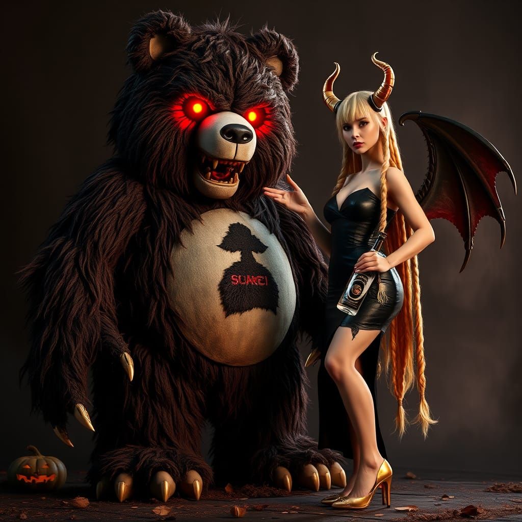 Man-sized Scare bear Care Bear in the style of Halloween mon...