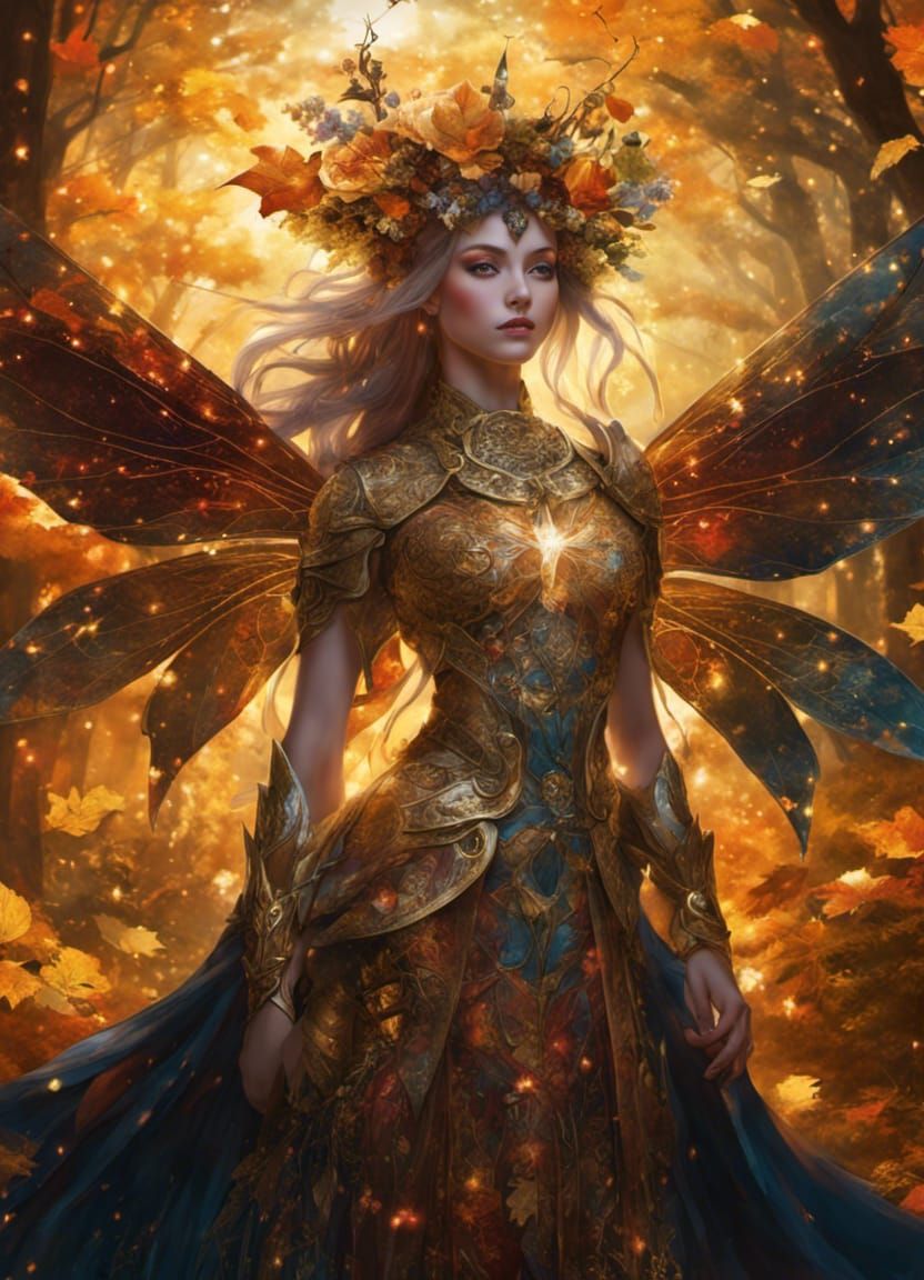 Fairy Warrior of Seasons in Digital Graffiti Art