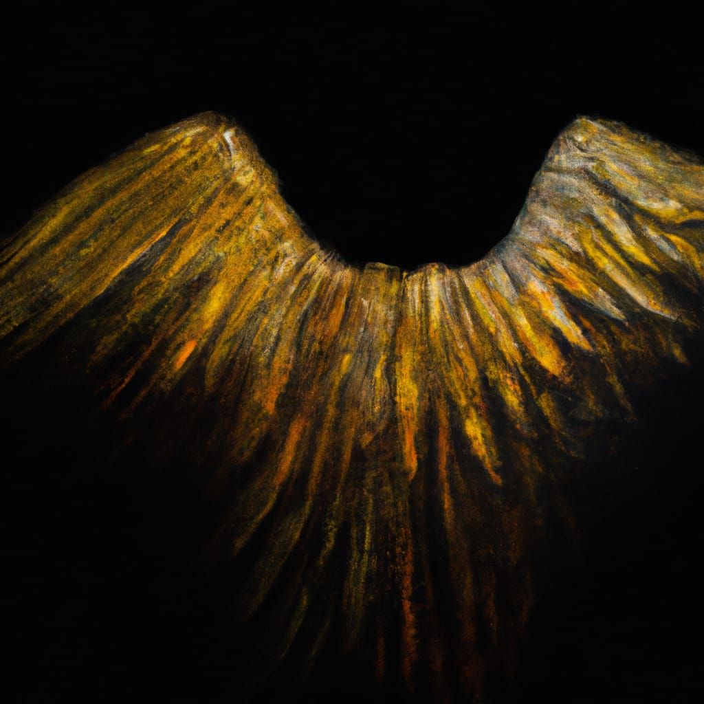 Golden Wing Against Dark Backdrop: Photographic Oil Painting