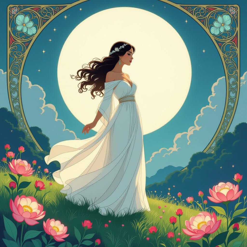 Ethereal Lady Moon in Art Nouveau Style