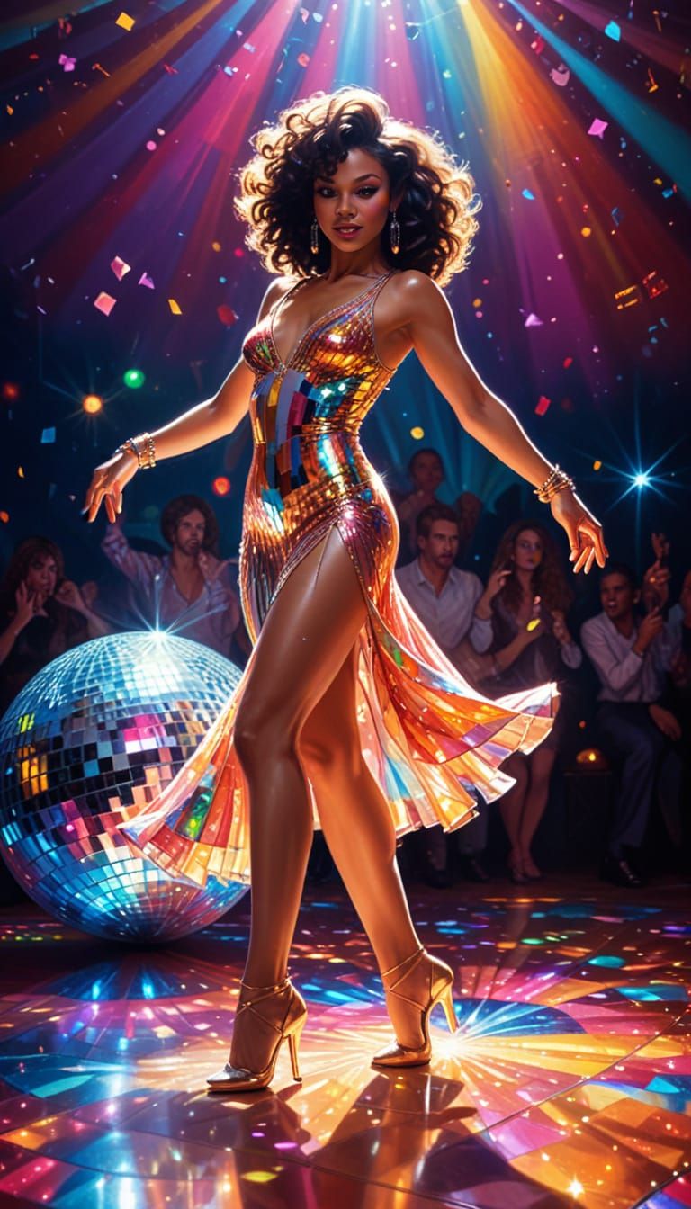 Vibrant Disco Dancer Born to Be Alive on a Luminous Faceted ...