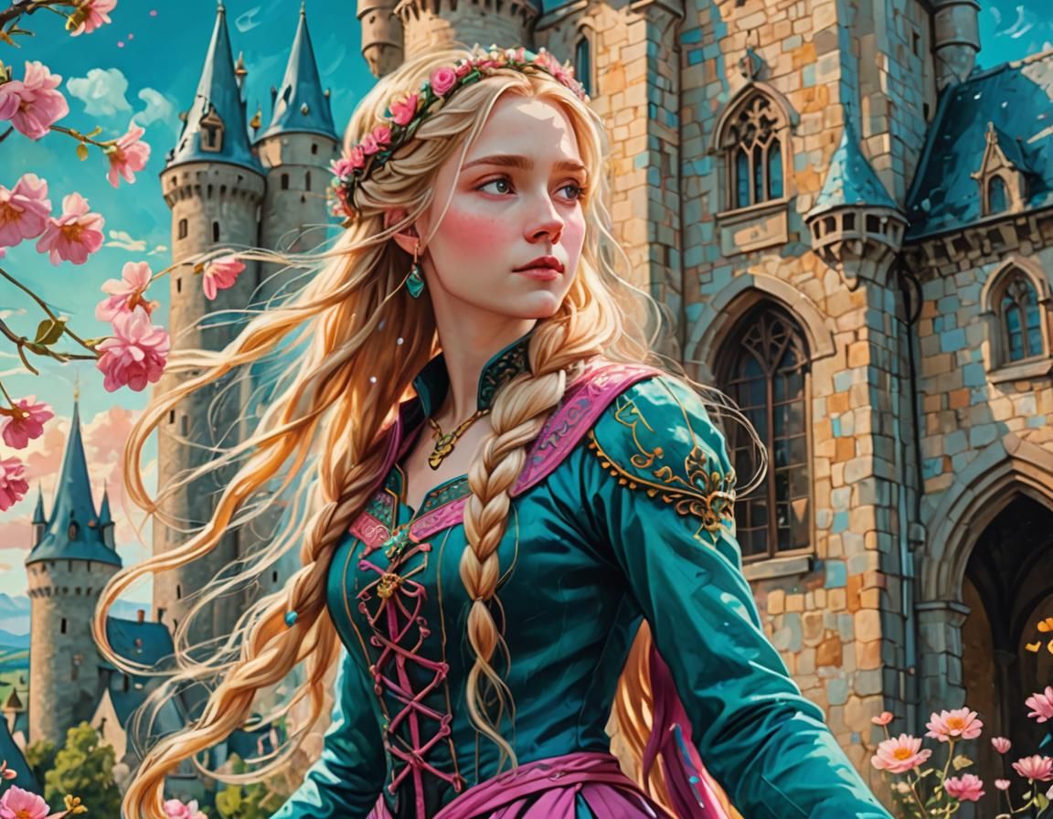 Blonde Princess Drops Braid in Dreamy Medieval Scene