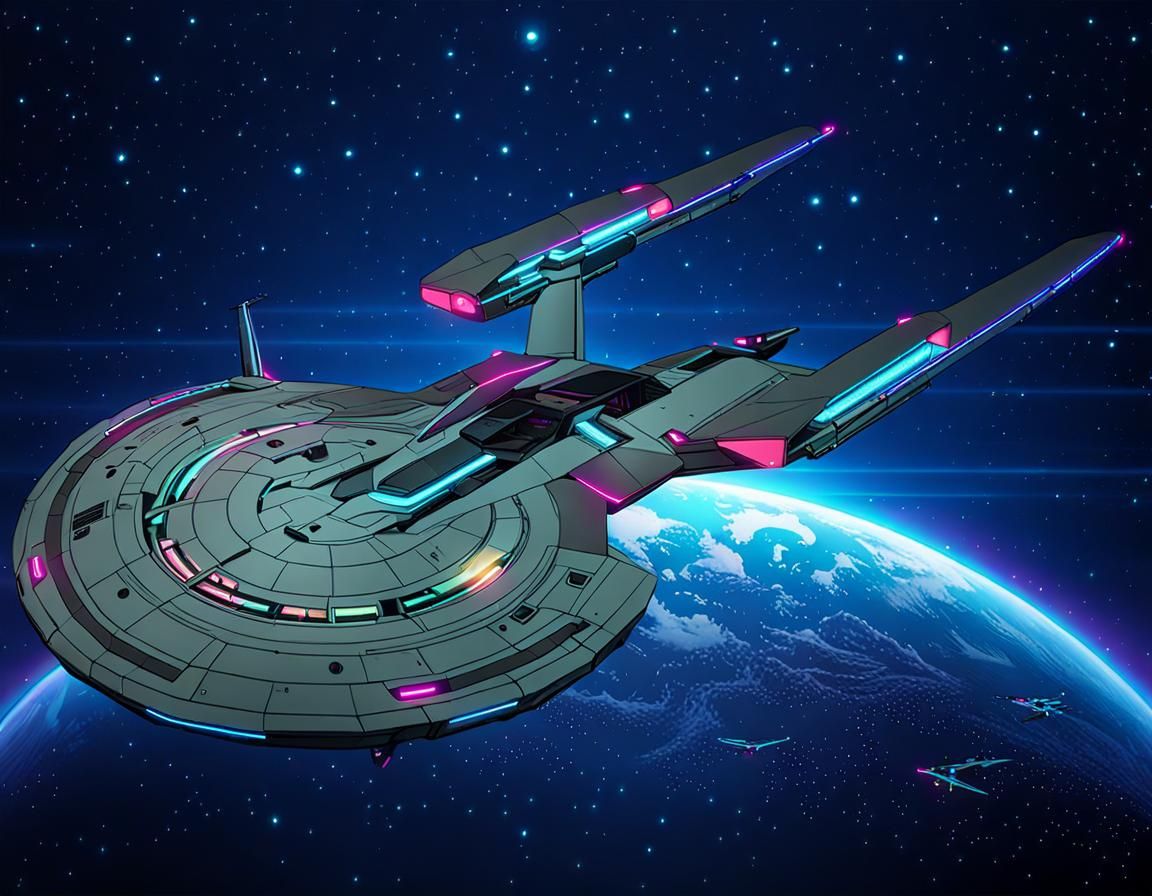 Starship in Synthwave Neon Retro Style