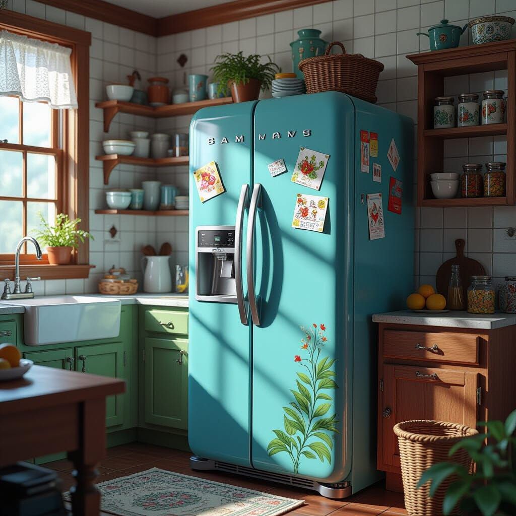 Intricate Fantasy Matte Painting of Photos on Refrigerator