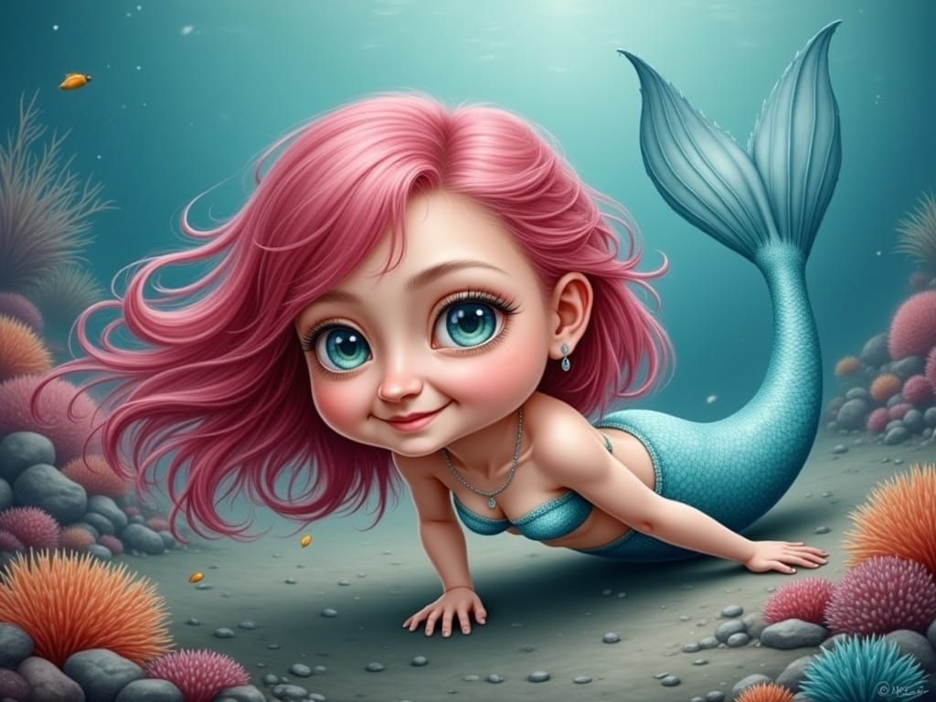 Chibi Mermaid in Vibrant Coral Reef Setting