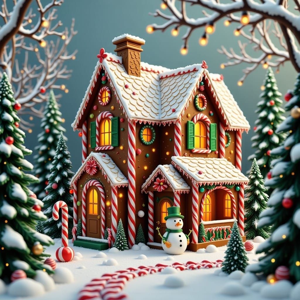 Majestic Gingerbread House in Whimsical Christmas Wonderland