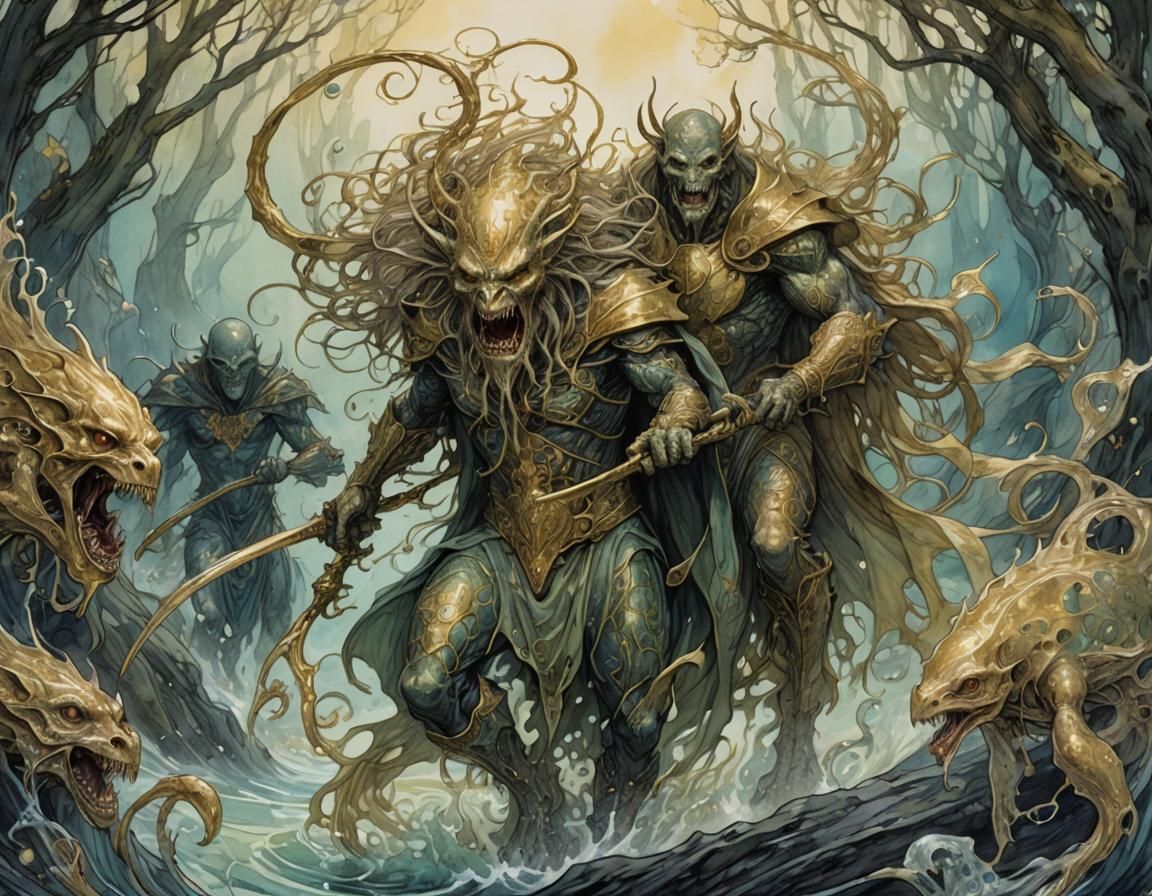 Fomorians of Irish Mythology with Gold Inlays