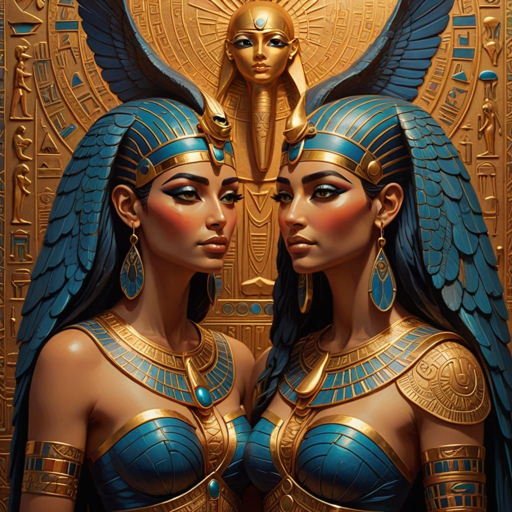 Egyptian Goddess Nuit and God Hadit in Vibrant Oil Painting