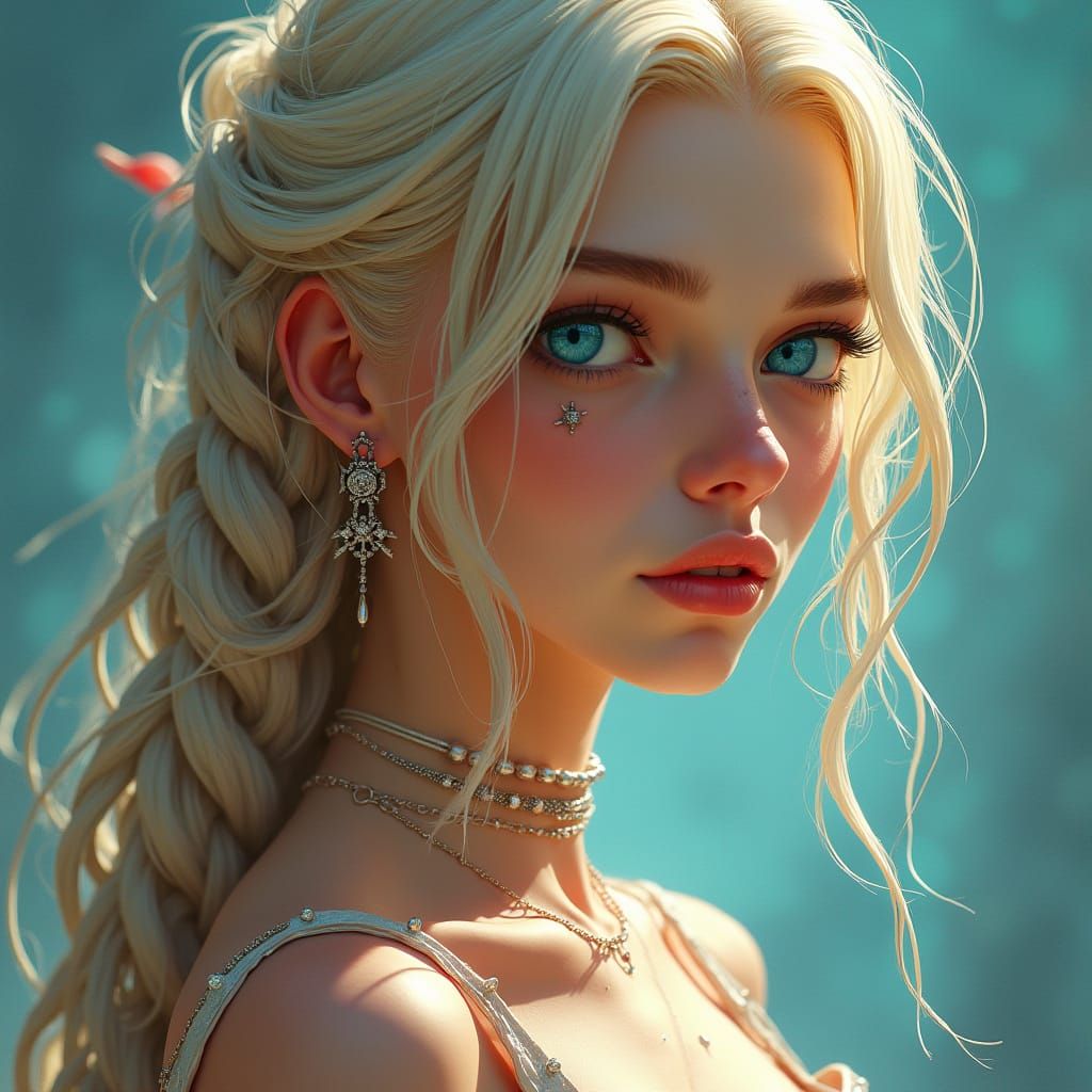 Elegant, Squinting Woman with Angular Features and Piercings