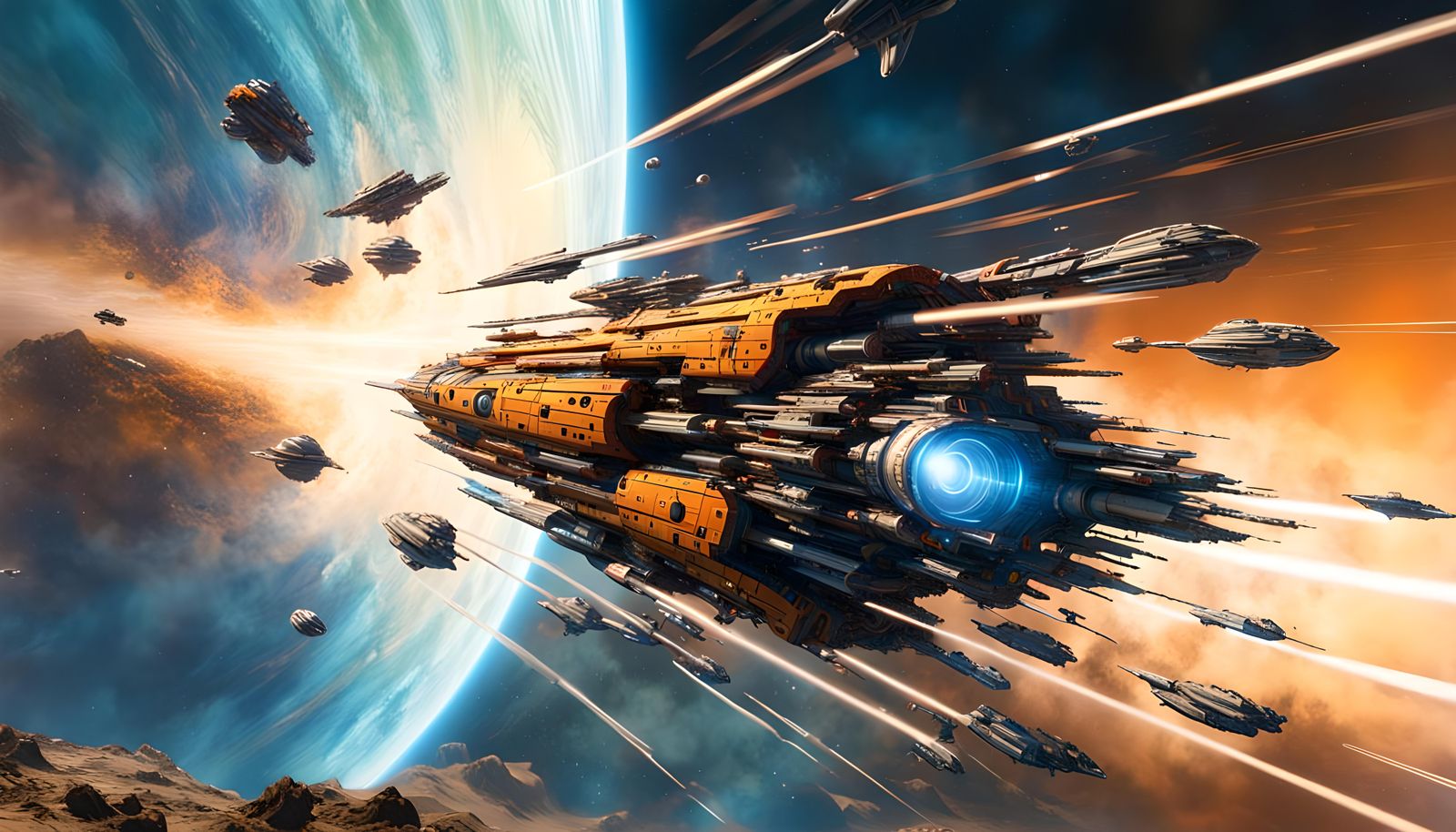 Epic Space City Hyperjump in Chris Foss Style