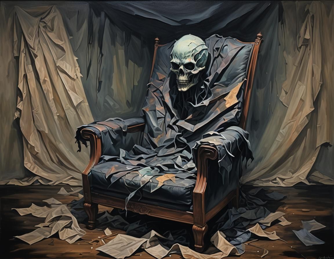 Haunted Chair Painting: Pareidolia in Horrorcore Style