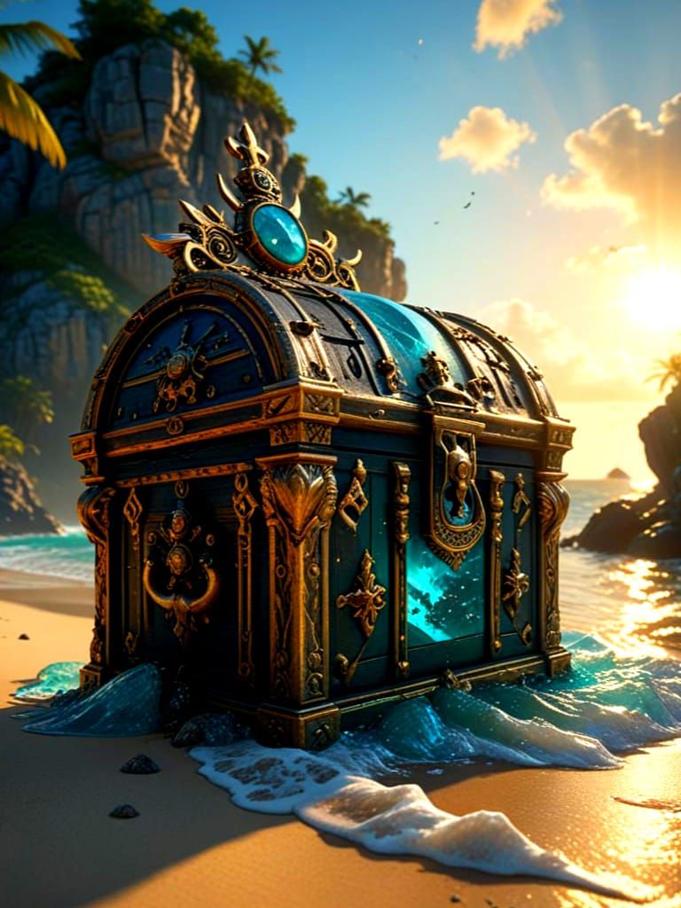 Ornate Crown in Sunken Pirate Chest on Paradise Island