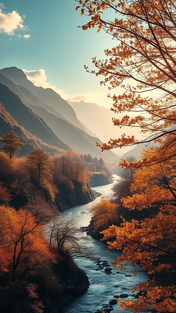 Romantic Constable-Style Spring Landscape with Majestic Moun...