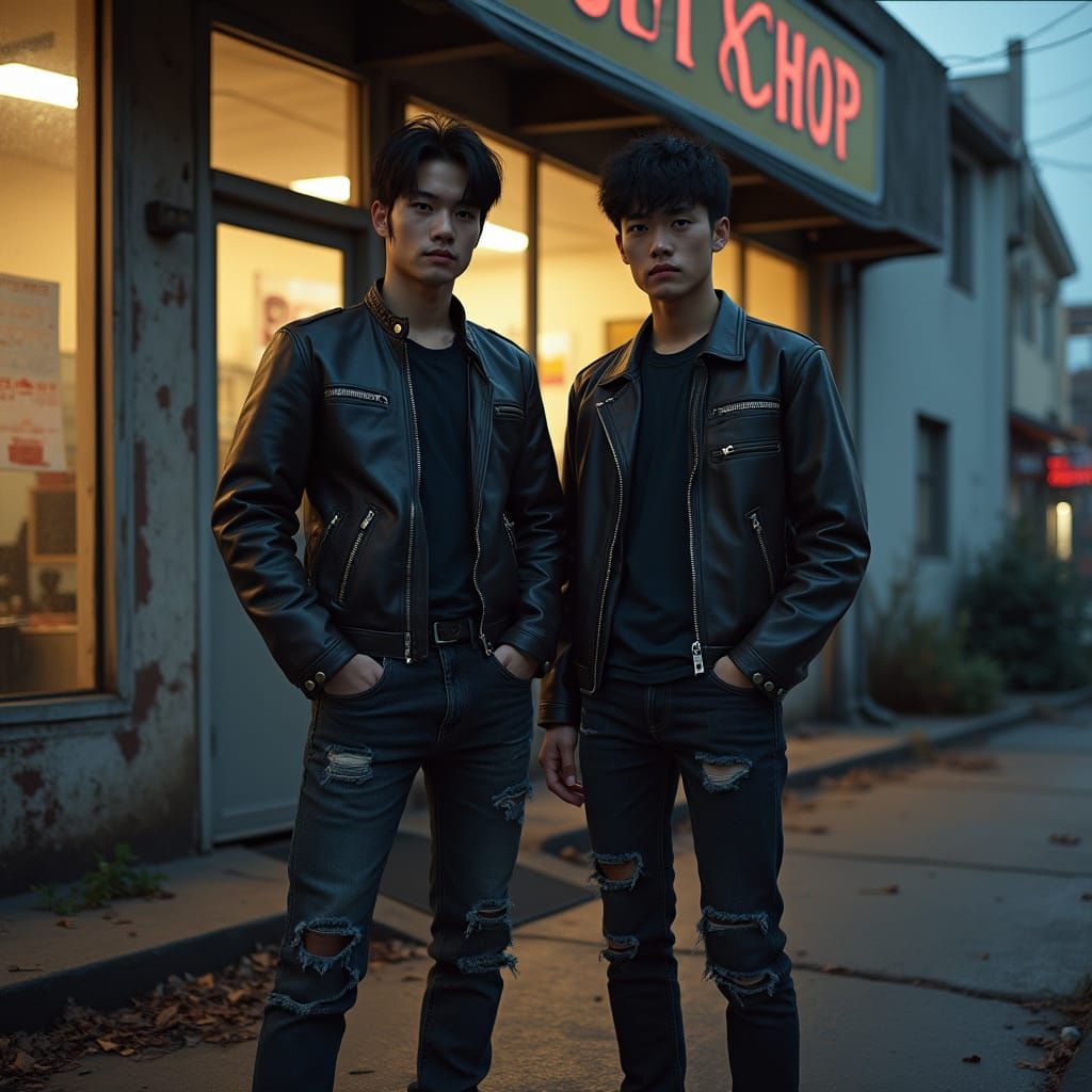 Hyper-Realistic Portrait of Two Biker Men