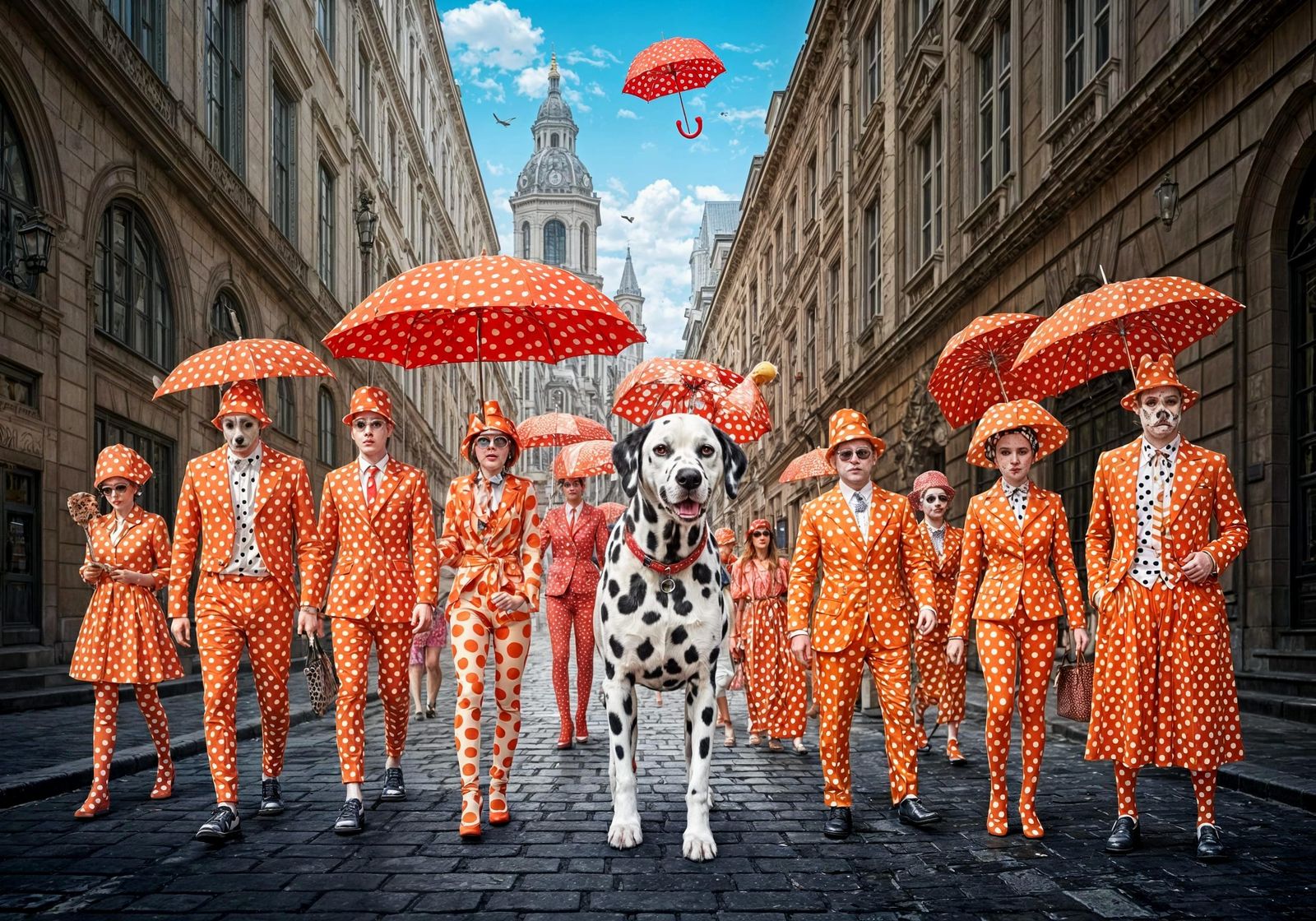 Surreal Polka Dot Parade Led by Dalmatian