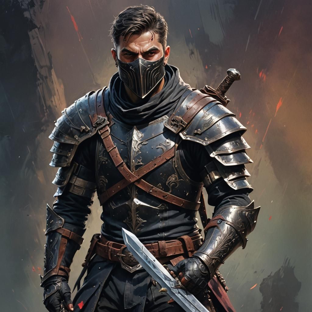 Dark Fantasy Bandit with Sword in Hyperrealistic Style
