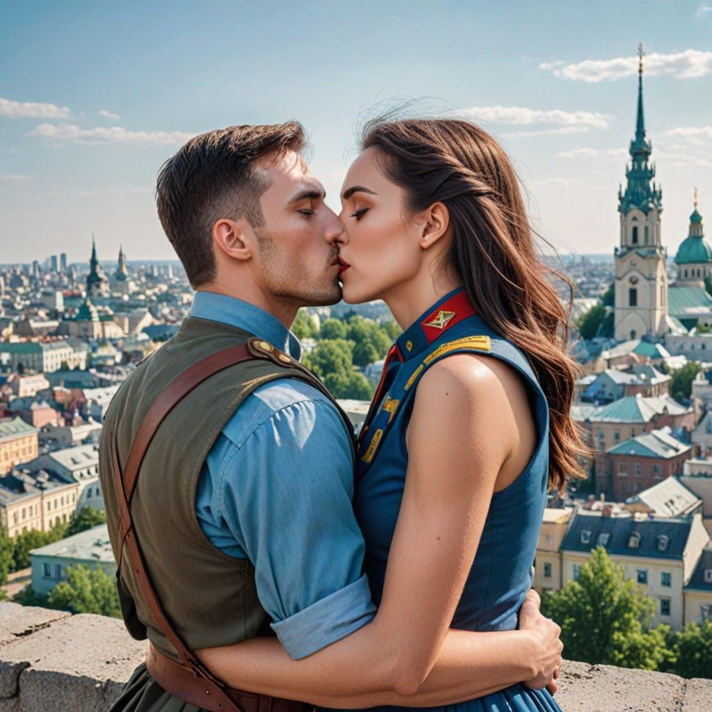 Passionate Kiss in Kyiv, Comic Book Style
