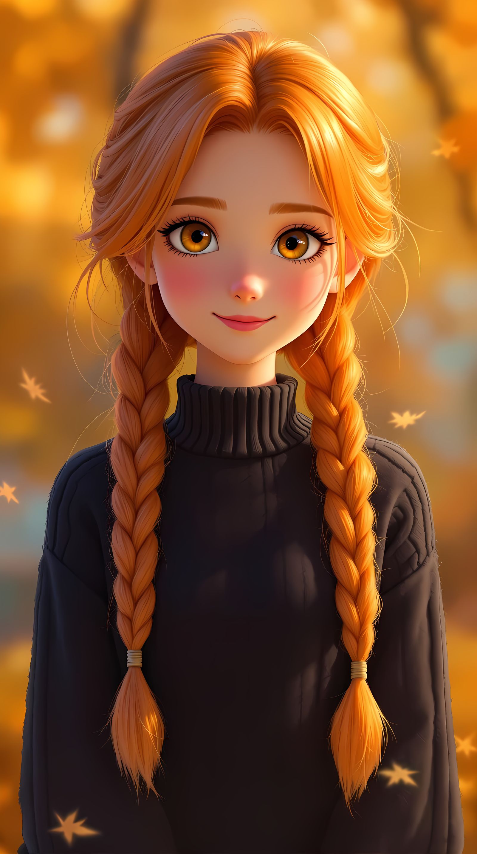 Warm Autumn Anime Character with Vibrant Orange Braids