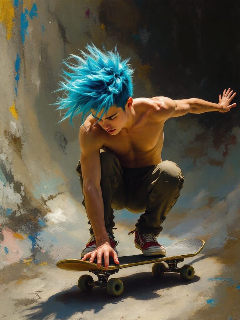 Urban Skater in Luminous Golden Age Style