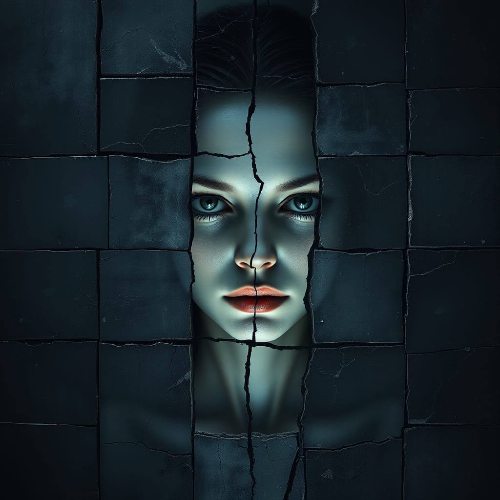 Dark Fantasy Woman in Shattered Plates