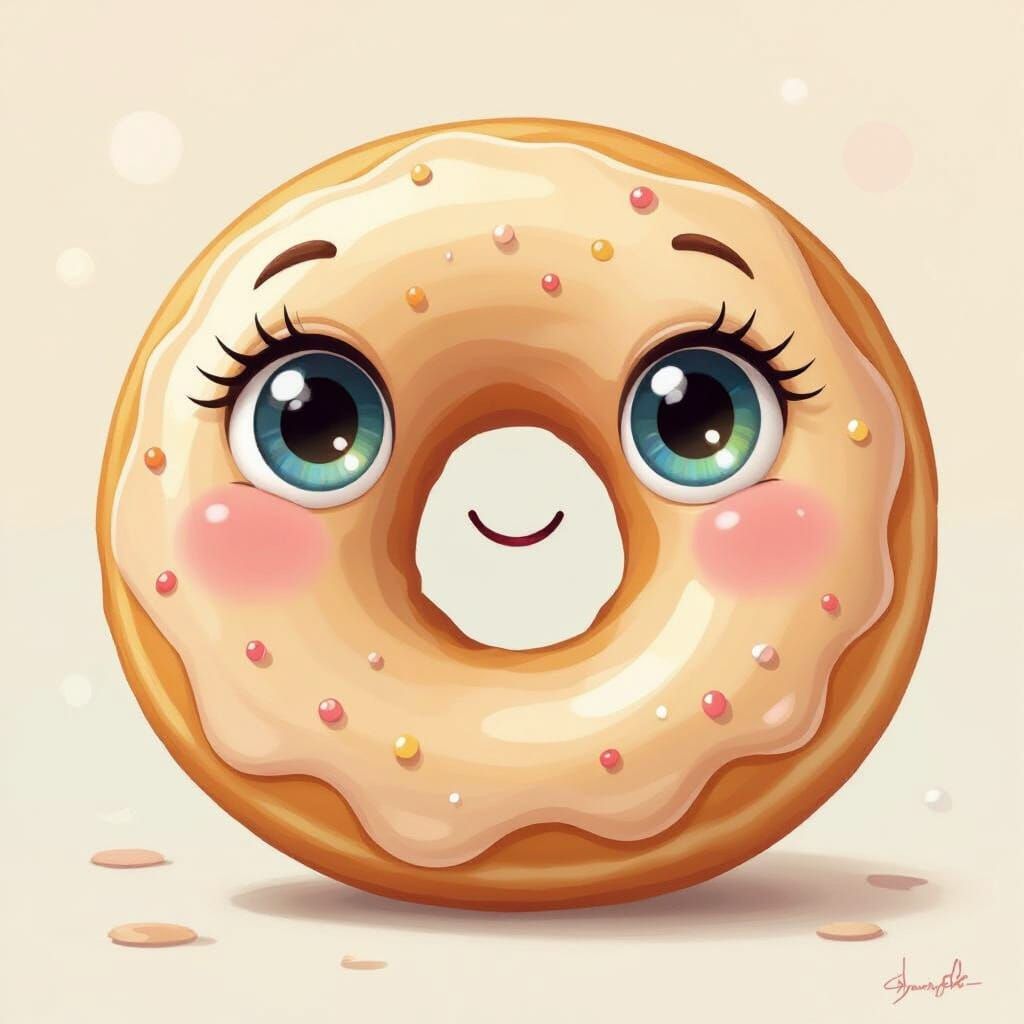 Whimsical Donut Character with Enchanting Smile