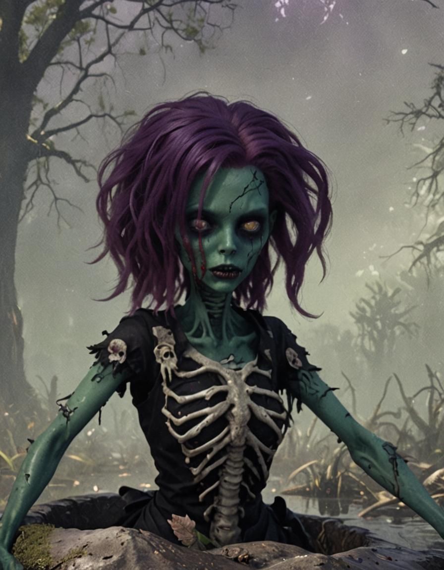 Zombie Girl Emerges from Swamp Grave