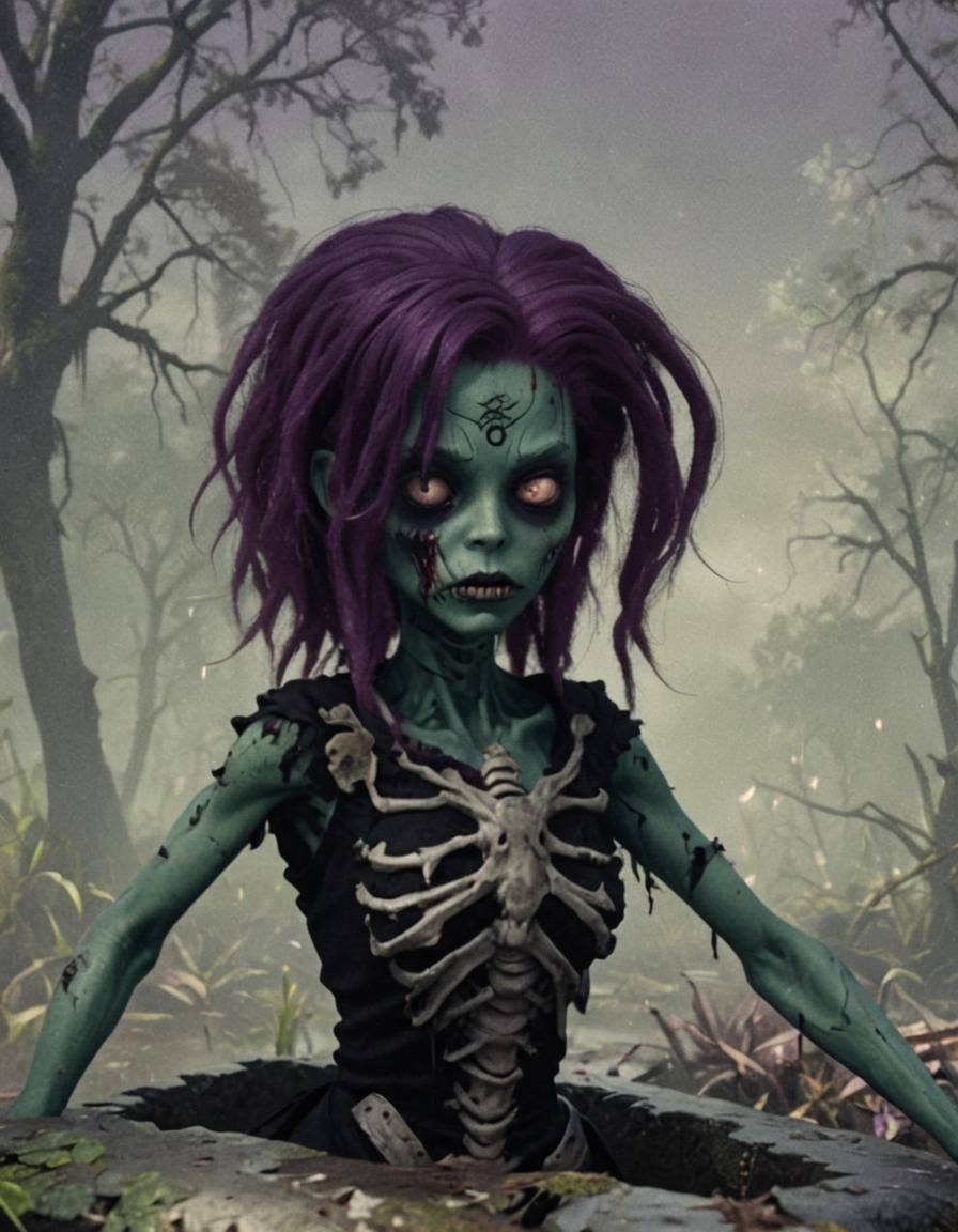 Cute Zombie Girl Emerges From Swamp Grave